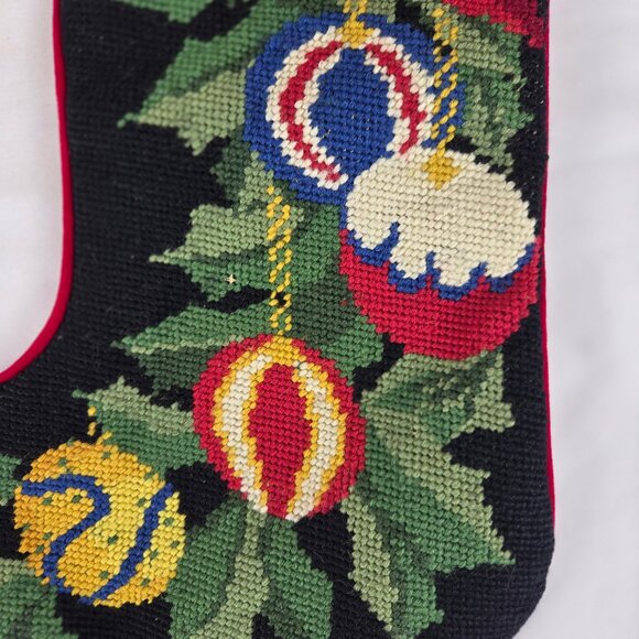 Imperial Elegance Embroidered Christmas Stocking Holly Leaves Ornaments Velvet - Picture 3 of 8